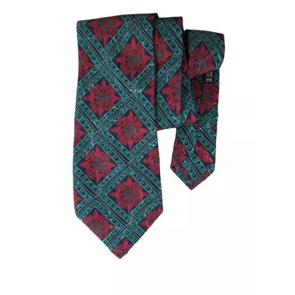 BRIONI Green Geometric Silk Tie HANDMADE ITALY 58